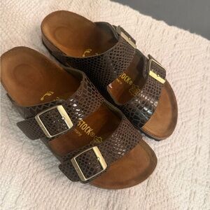 Birkenstock Arizona Sandals - Olive Snakeskin